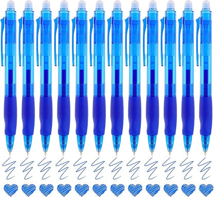 USUAL Retractable Erasable Pens 12 Colored Erasable Gel Pen 0.5mm Erasable Gel Pens Black Make Mistakes Disappear Smooth Writing Pen Office Back-to-School Supplies (Blue)