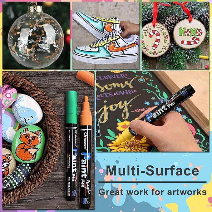 Overseas Acrylic Paint Markers Paint Pens - 8 Colors Permanent Markers Medium Tip, Water Based, Quick Drying, Waterproof, Assorted Colors Marker Pen for Metal, Rock, Wood, Plastic, Glass, Canvas