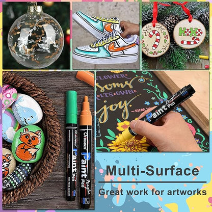 Overseas Acrylic Paint Markers Paint Pens - 8 Colors Permanent Markers Medium Tip, Water Based, Quick Drying, Waterproof, Assorted Colors Marker Pen for Metal, Rock, Wood, Plastic, Glass, Canvas