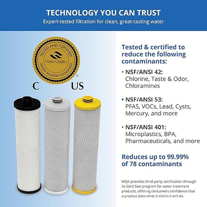 Aquasana Replacement Filter Cartridges | Fit Claryum 3-Stage Max Flow Under Sink Water Filter | WQA Certified to Reduce Up to 99.99% of PFAS, Microplastics, Lead & Chlorine | AQ-5300+R | AQ-C3M-R