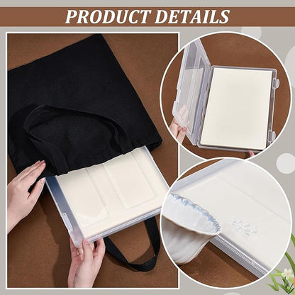 4 Pack Plastic Scrapbook Paper Storage Box, 8.5 x 11 Craft Storage Case, Portable Photo Storages Box, A4 Paper Organizer Storages Container for Office, Home, and School File Organizer