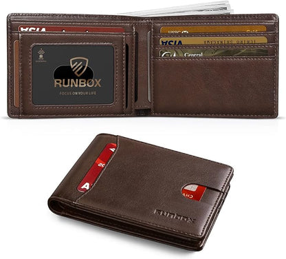 RUNBOX Wallet for Men Slim 11 Credit Card Holder Slots Leather RFID Blocking Small Thin Men's Wallet Bifold Minimalist Front Pocket Large Capacity Gift Box