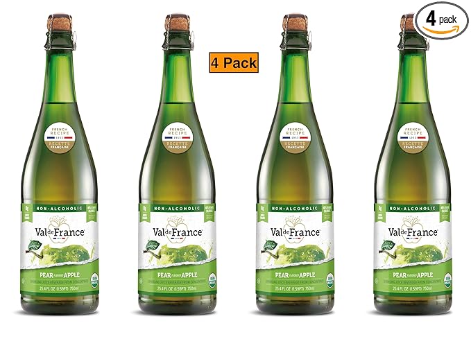 Val de France, Non-Alcoholic, Reduced Calorie, Organic and OU Kosher Sparkling Juice (Pear), 25.4 Fl Oz (Pack of 4)