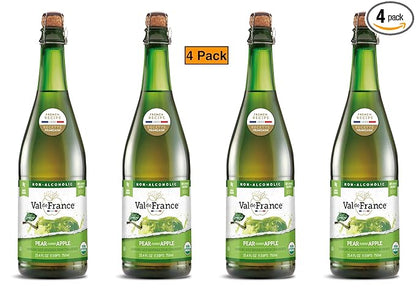 Val de France, Non-Alcoholic, Reduced Calorie, Organic and OU Kosher Sparkling Juice (Pear), 25.4 Fl Oz (Pack of 4)