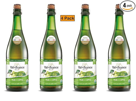 Val de France, Non-Alcoholic, Reduced Calorie, Organic and OU Kosher Sparkling Juice (Pear), 25.4 Fl Oz (Pack of 4)