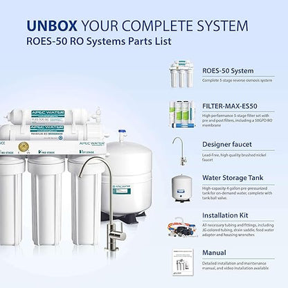 APEC WATER - Reverse Osmosis Water Filter System (ROES-50) Essence Series - 5-Stage Filtration - 50 GPD - Removes 99.99% of Impurities - DIY Install - WQA Certified - Under Sink Reverse Osmosis System