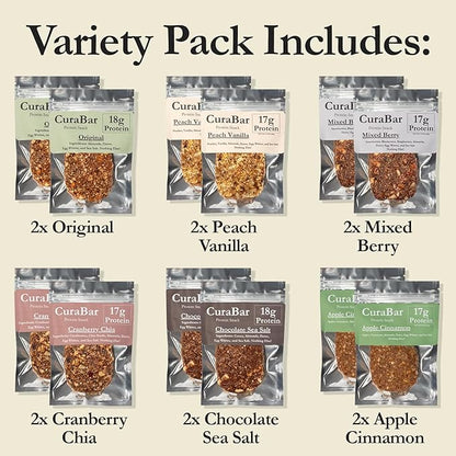 CuraBar Protein Bars – Variety Pack (6 Flavors), 17g Protein, Low Carb, Gluten Free, Dairy Free, Healthy Snack, Seed Oil Free, No Artificial Ingredients, 12 Count