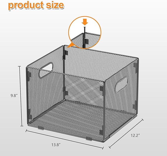 Hanging File Organizer, File Folder Organizer Mesh Hanging File Crate with Handle, File Box Storage Crate, File Basket for Office Home Letter Size, Black