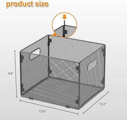 Hanging File Organizer, File Folder Organizer Mesh Hanging File Crate with Handle, File Box Storage Crate, File Basket for Office Home Letter Size, Black