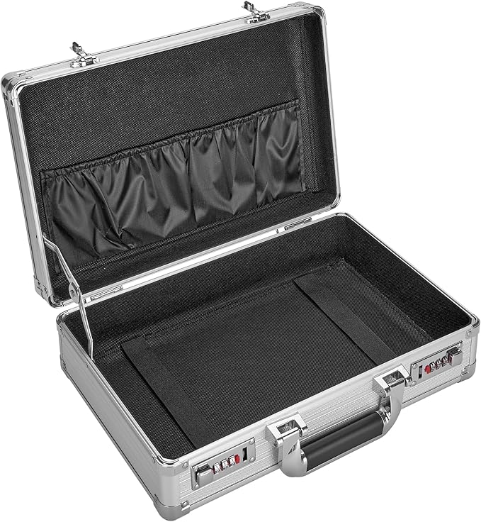 File Organizer Storage Box - 14.2 x 9.8 x 4.5 Inch Medium, Portable Locking Storage Totes with Dual Combination Locks, Lock Boxes for Personal Items, Cash, Briefcase - Silver