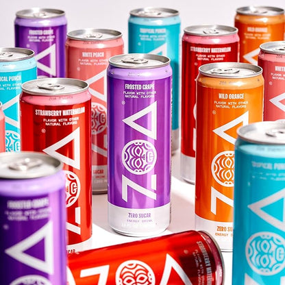 ZOA Zero Sugar Energy Drinks, Wild Orange - Sugar Free with Electrolytes, Healthy Vitamin C, Amino Acids, Essential B-Vitamins, and Caffeine from Green Tea - 12 Fl Oz (12-Pack)