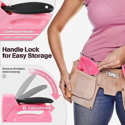 SHALL Light Duty Staple Gun for Wood - Pink Upholstery Staple Gun with 1600pcs JT21 Staples 1/4, 5/16, 3/8 inch and Staple Remover - Women Staple Gun for Crafts, Fabric Stapler Gun for DIY, Decoration