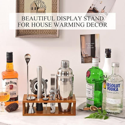 Bartender Kit Cocktail Shaker Set with Stand Bar Tool Bar Set for Drink Mixing Home Bartending Kit 17-Piece Bar Cart Accessories: Martini Shaker, Mixer Spoon, Jigger, Muddler, Strainer & Recipes Gifts