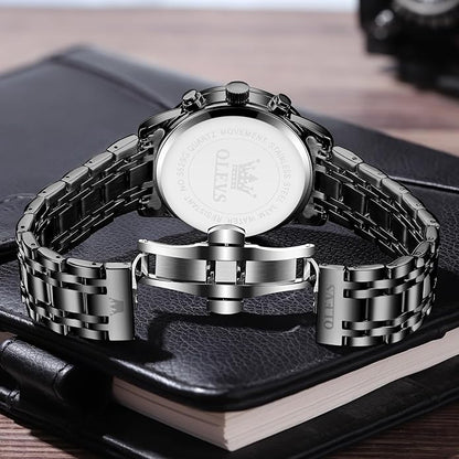 OLEVS Mens Stainless Steel Chronograph Watch, Big Face Roman Numerals Date Analog Quartz Dress Watches for Men, Fashion Multifunctional Waterproof Luminous Hands Men's Wristwatch