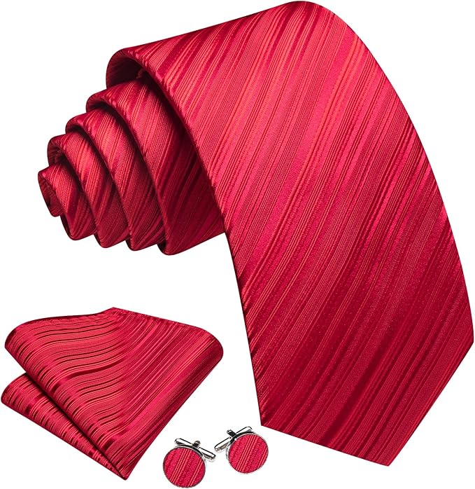 Barry.Wang Tie Sets for Men Silk Solid Necktie Stain Ties Handkerchief Pocket Square Cufflinks Wedding Business Dyed