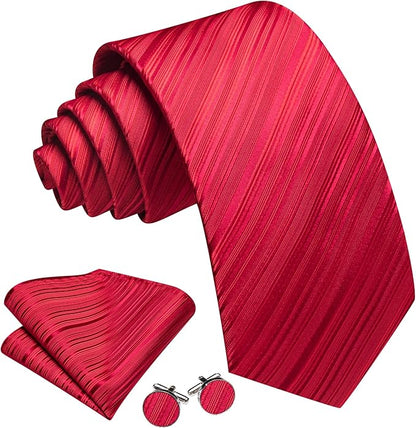 Barry.Wang Tie Sets for Men Silk Solid Necktie Stain Ties Handkerchief Pocket Square Cufflinks Wedding Business Dyed