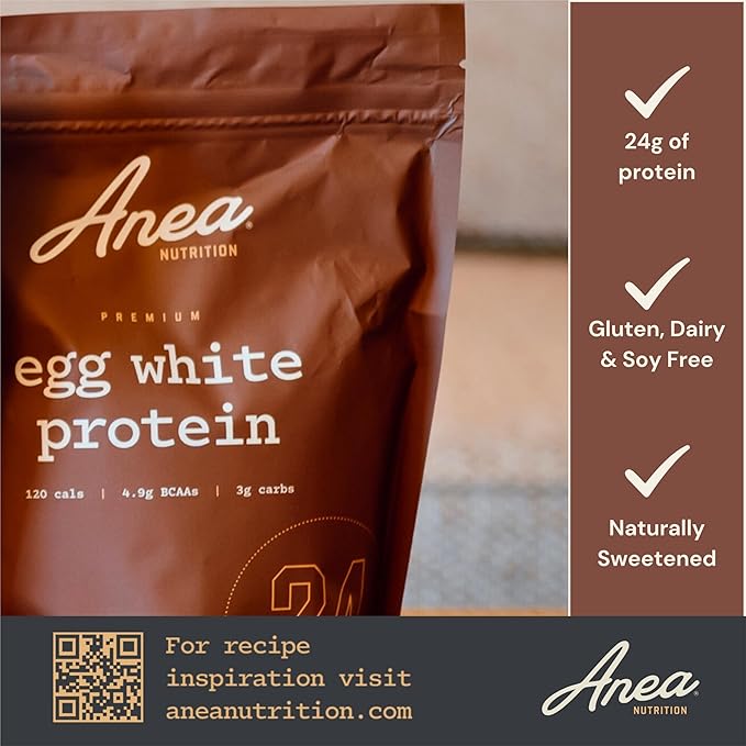 Anea Egg White Protein - Chocolate | 24g Protein | Fat-Free, Cholesterol-Free | 4.9g BCAA | Complete Amino Acid Profile| Dairy-Free, Gluten-Free, Soy-Free | Chocolate Flavor | Made in GMP Facility
