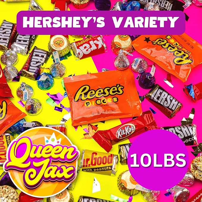 Hershey Chocolate Candy Variety Pack- 10 Lb - Dark Chocolates & Milk Chocolates - Hershey Kisses, Reese, Kitkat + More! - Halloween Candy Bulk - Chocolate Bar, Individually Wrapped