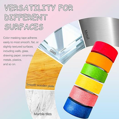 COSIMIXO Colored Masking Tape 1.88 inches x 60 Yards,Rainbow Colors Painters Tape 6 Rolls Colorful Painters Tape for Painting, Arts & Crafts, Labeling, Residue-Free Removal, Easy Hand-Tear