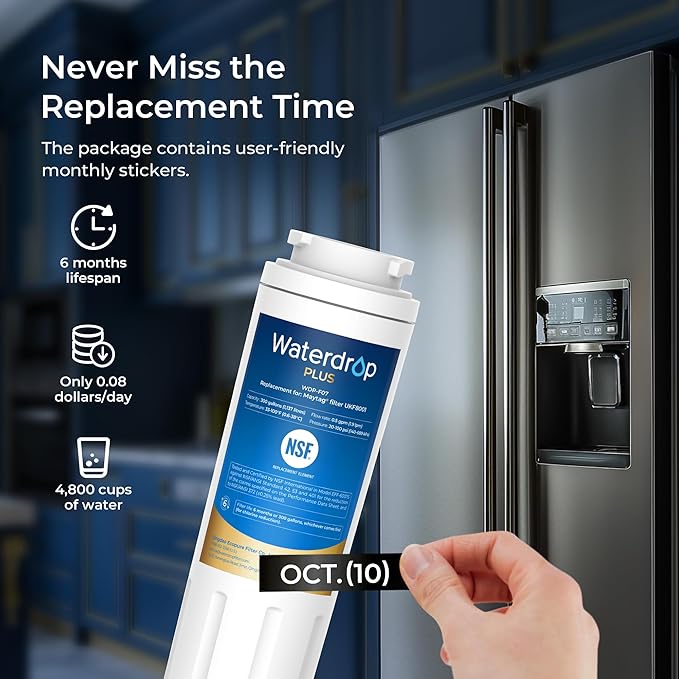 Waterdrop Plus UKF8001 NSF 401,53 Certified Refrigerator Water Filter, Reduce PFAS, Replacement for Whirlpool® Everydrop® Filter 4, EDR4RXD1, Maytag® UKF8001AXX, 3 Filters (Package May Vary)