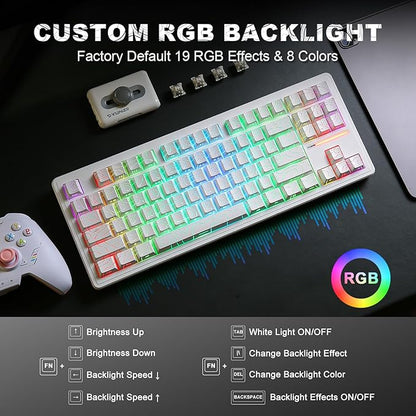 YUNZII YZ87 Gasket Mechanical Keyboard,TKL Wireless Hot Swappable with 5-Layer Padding, BT5.0/2.4G/USB-C NKRO RGB Backlit for Win/Mac(White Line, Milk Switch)