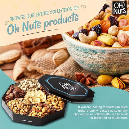 Oh! Nuts 7 Section Nuts Gift Basket - Gourmet Assorted Macadamia Nut Gifts Baskets - Healthy Nuts Gift Hexagon Metal Tin Box - Premium Food Gift for Holiday, Movie Night, Corporate, Men & Women