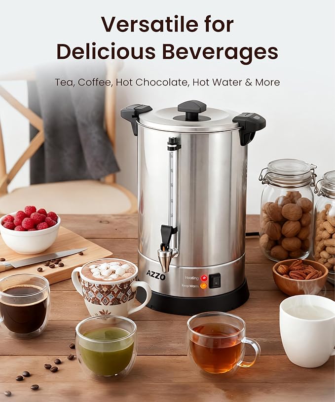 Commercial Coffee Maker 50-Cup Percolator Coffee Pot Electric Dispenser with Double Wall Stainless Steel Anti-Spill, 8L Large Fast Brew Hot Water Urn for Tea Church Events Easy Cleaning