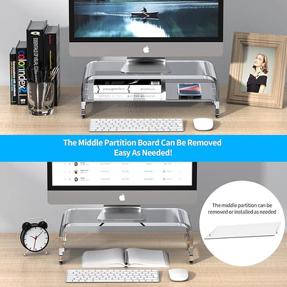 Acrylic Monitor Stand Riser Desk Shelf 2 Tier, 5 Inches High, Laptop Stand for Desk Clear Computer Desk Organizer Shelf for PC/Printer Storage Laptop Desktop Stand Organization