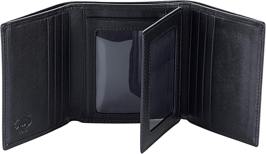 Stealth Mode Leather Trifold RFID Wallet For Men With Flip Out ID Holder (Black)
