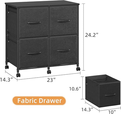 Lateral File Cabinet 4 Fabric Drawer, Mobile Filing Cabinet for Large Printer, Home Office Functional Small Office Storage Cabinet & Printer Stand, Fits Letter Size, Black
