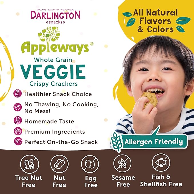 Veggie Crispy Crackers, All-Natural Individually Wrapped Whole Grain Healthy & Crispy Vegetable Crackers, Made in USA, 108 Count, 1.0 Oz by Appleways