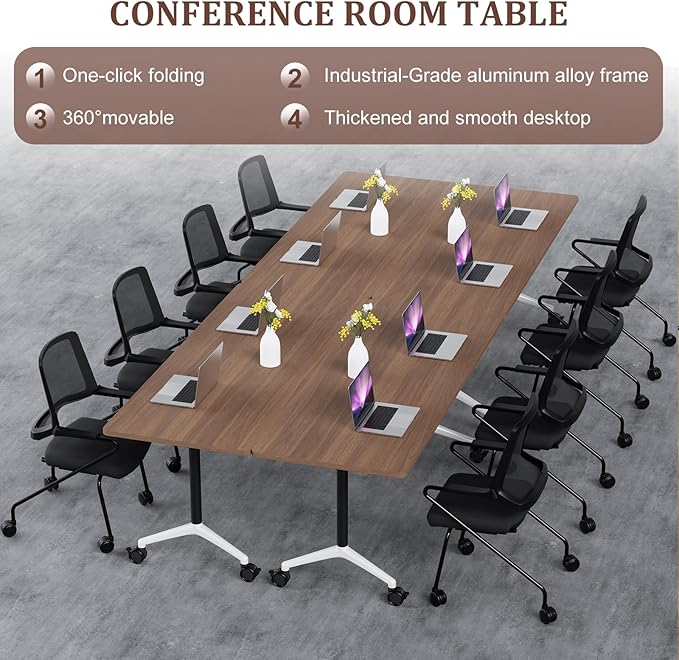 Folding Conference Table Modern Large Mobile Meeting Table Rolling Conference Room Tables with Wheels Seminar Tables for Office Training Classroom (6, Walnut, 47.2" D X 23.6" W X 29.5" H)