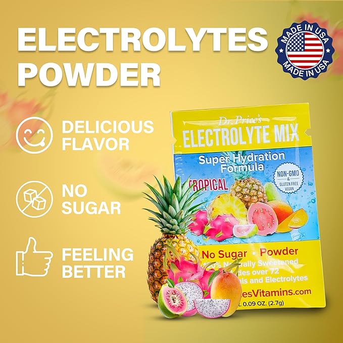 Dr. Price’s Electrolytes Powder Packets | Tropical 30 Servings | Sugar Free Hydration Packets with 72+ Trace Minerals | Keto, Vegan, Electrolyte Drink Mix | Doctor-Formulated, Made in USA