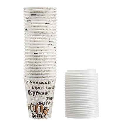 Amazon Basics to Go Hot Paper Coffee Cups with Lids, 12 oz, Café Design, Disposable, 100-Count