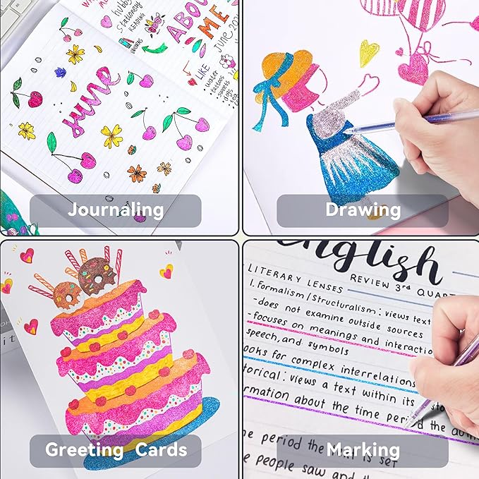 Sparkle Glitter Gel Pens 18 Colors, Metallic Glitter Gel Pen Set, 1mm Fine Point, Click-off Cap Gel Pens for Journaling Art Projects, Kids Adults Coloring Supplies, Highlightings