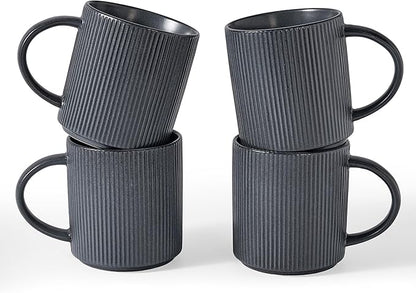 famiware Coffee Mug Set for 4, Star 16 oz Catering Mugs Cup Set with Handle for Coffee, Tea, Cocoa, Milk - Ceramic Stoneware Drinkware Set, Matte Dark Charcoal