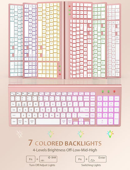 SABLUTE Wireless Keyboard and Mouse Combo Backlit - Compact Quiet Keyboard with RGB Mouse, Rechargeable, Slim, Sleep Mode, Portable Cordless Keyboard Mouse Set for Mac, Windows, Laptop, PC (Rose Gold)