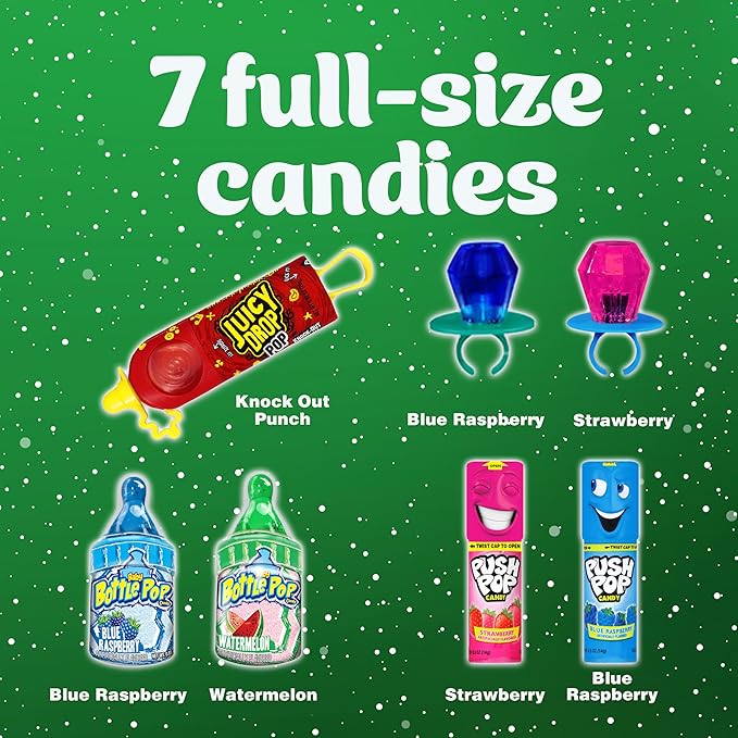 Christmas Candy Variety Pack Bag, 7 Ct Individually Wrapped Lollipops, Ring Pop, Push Pop, Baby Bottle Pop & Juicy Drop, Birthday Party Favors, Stocking Stuffers, Christmas Candy Bowls, Kids Gifts