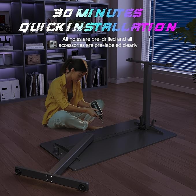Electric Standing Desk 55"x24" Adjustable Height Stand Up Desk with Lockable Wheels Ergonomic Sit Stand Desk for for Work Office Home Computer Workstation (Black)