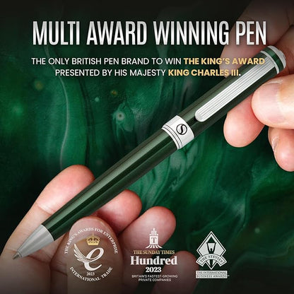 Scriveiner Green Ballpoint Pen - Stunning British Racing Green Luxury Pen, Chrome Finish, Schmidt Black Refill, Best Ball Pen Gift Set for Men & Women, Professional Executive Office, Nice Designer Pen