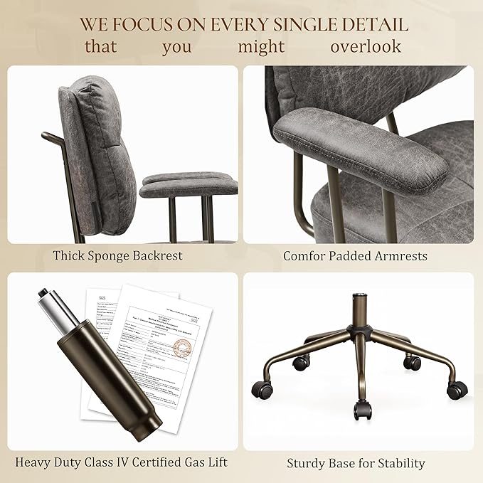 EUREKA ERGONOMIC Becky Home Office Desk Chairs Leather, Comfy Office Chair with Lumbar Support and Arms, Mid-Back, Comfortable Thick Cushion, Height Adjustable, Mid-Century Modern, Gary