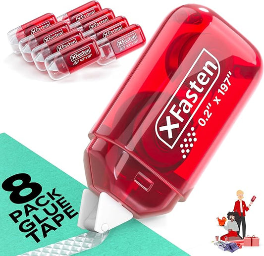 Mini Japan Dots Adhesive Roller .20-Inx197-In (985” Total) 8-Pack, Red Scrapbook Adhesive Tape Glue Roller Runner, Photo Tape for Scrapbooking-XFasten