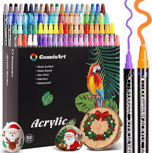 80 Colors Dual Tip Acrylic Paint Pens Markers, Premium Painting Markers Stocking Stuffers for Rock, Wood, Fabric, Glass, Canvas, Ceramic, Christmas Gifts for Teens DIY Crafts Art Supplies