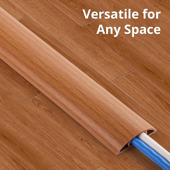 ZhiYo 10ft Cord Covers for Wires on Floor, Cord Hider Floor Hide Extension Cords, Soft PVC Cable Cover Cable Protector, Cable Cavity W0.62in H0.31in, Yellow Oak Wood
