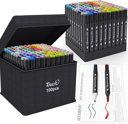 100 Colors Alcohol Markers Set, Dual Tips Blender Art Markers for Drawing, Permanent Sketch Marker for Kids adult coloring, Alcohol Based Marker, Adults Coloring and Artist Illustration.
