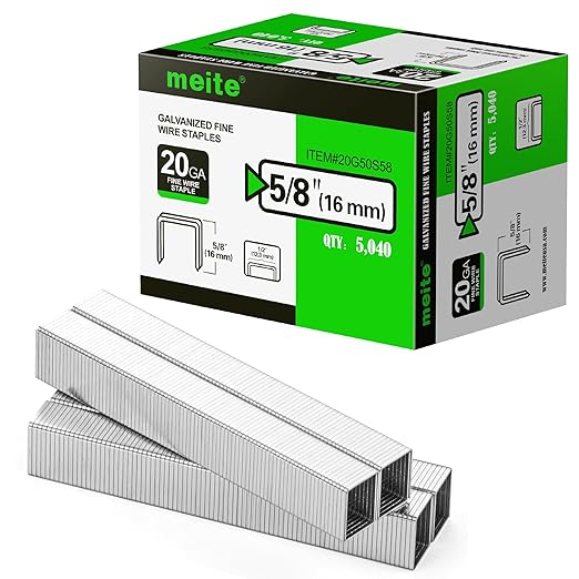meite 20 Gauge Galvanized Upholstery Staples, 1/2-Inch (12.3 mm) Crown with 5/8-Inch Length, Heavy Duty for Construction, Furniture, Crafts & DIY Projects (3 Boxes)
