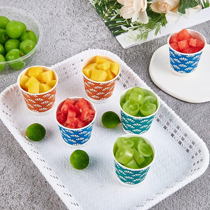 JollyPack 600 Pack 3 oz Disposable Bathroom Paper Cups, Small Mouthwash Cups in Orange, Blue, and Green, Great for Candy, Biscuits, Bathroom Use, Parties, Picnics, and Travel