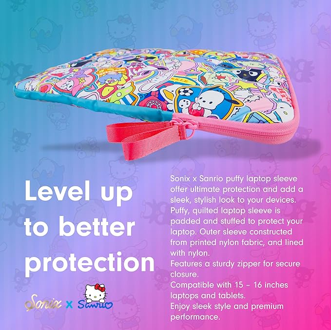 Sonix x Sanrio | Puffy Laptop Sleeve | 15-16 Inch, Quilted Pillow Puffer Laptop Carrying Case, Computer Sleeve | Hello Kitty & Friends Stickers