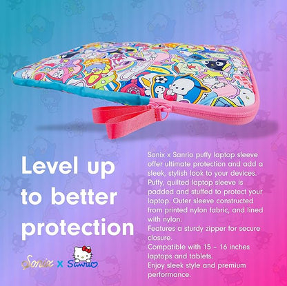 Sonix x Sanrio | Puffy Laptop Sleeve | 15-16 Inch, Quilted Pillow Puffer Laptop Carrying Case, Computer Sleeve | Hello Kitty & Friends Stickers