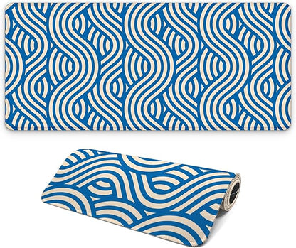 Large Computer Mouse Pad with Non-Slip Base for Desktop, Cute Gaming Mouse Mat with Stitched Edges, Long Extended Anime Mousepad for Laptop, 31.5 x 11.8 inches (Blue Wave Pattern)
